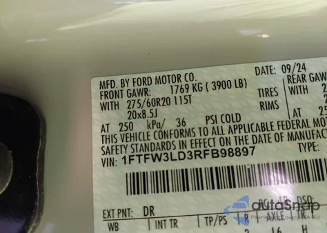 2024 Ford F-150 Xlt из США, поврежденный, VIN 1FTFW3LD3RFB98897